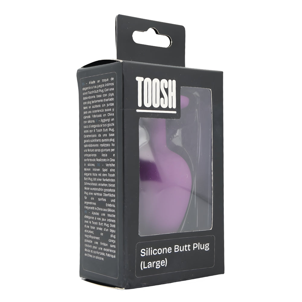 Large purple silicone butt plug from Toosh, featuring a smooth, rounded design for comfortable insertion and secure wear.