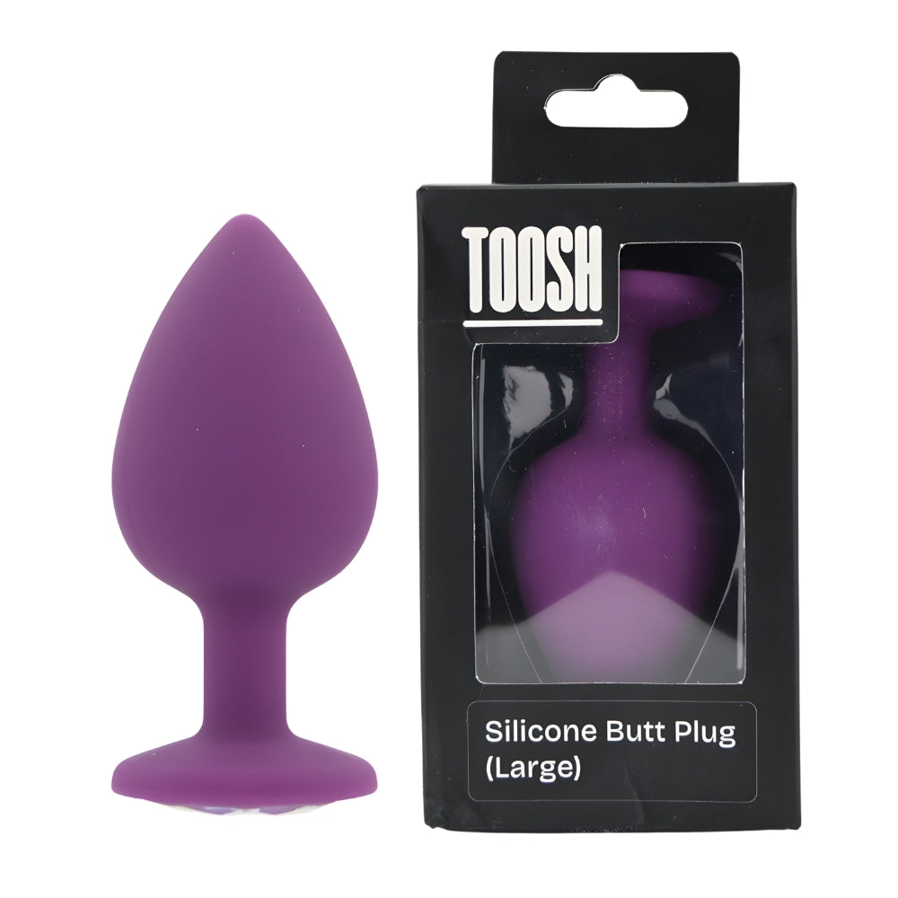 Large purple silicone butt plug from Toosh, featuring a smooth, tapered design ideal for comfortable, enjoyable use.
