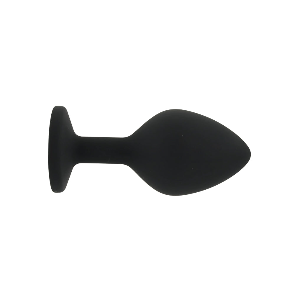 Black silicone Toosh medium butt plug, smooth and rounded, designed for comfortable anal pleasure, shown in the image.