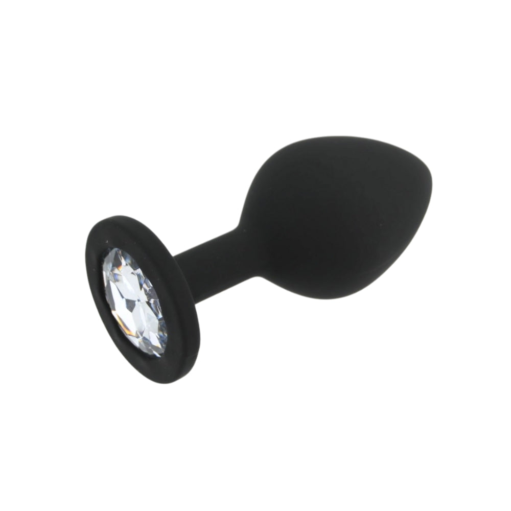 Toosh black silicone butt plug in medium size, smooth, rounded design, suitable for comfortable adult use.