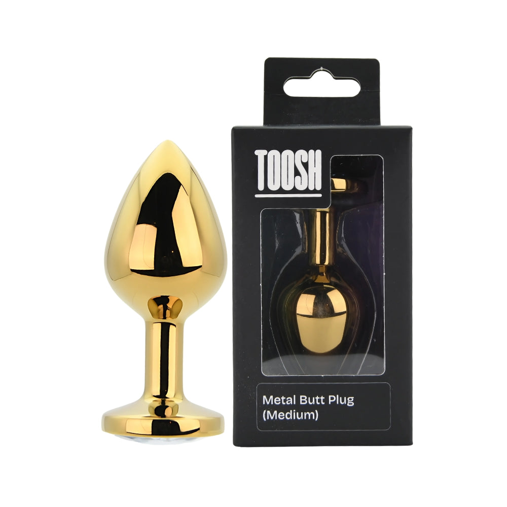Toosh Gold Metal Butt Plug Medium Clear Stone anaalitappi | intimi.fi