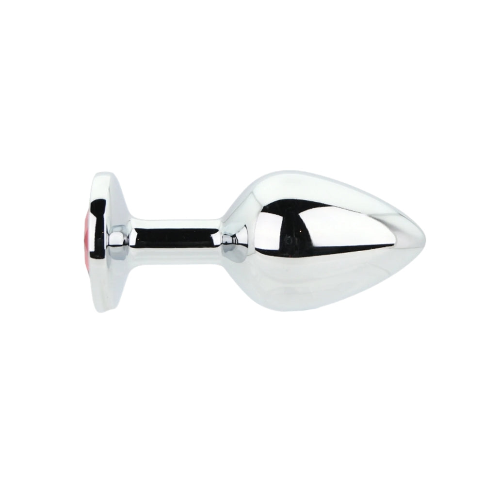 Toosh silver metal medium butt plug featuring a striking red stone accent.