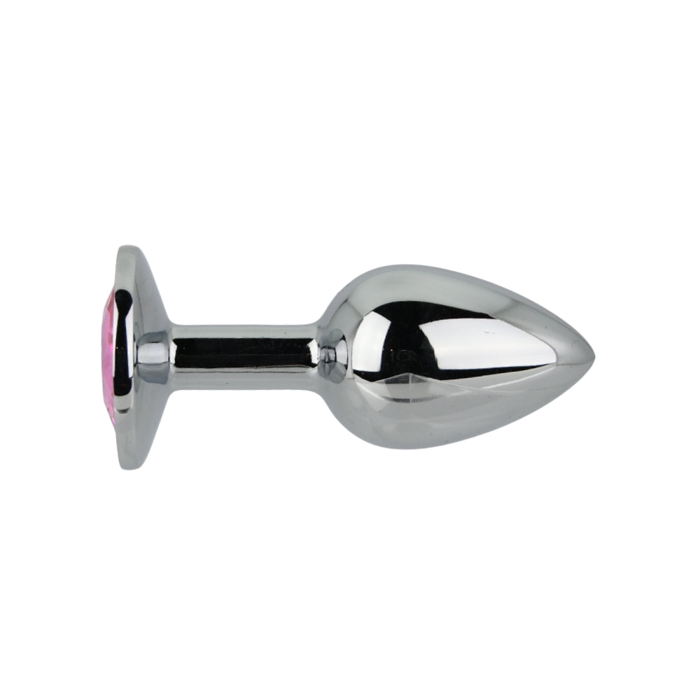 Small Toosh silver metal butt plug with pink stone detail, designed for comfortable anal stimulation.