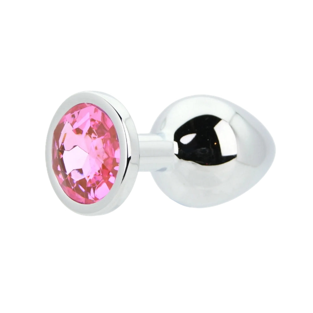 Toosh Silver Metal Butt Plug Medium Pink Stone anaalitappi