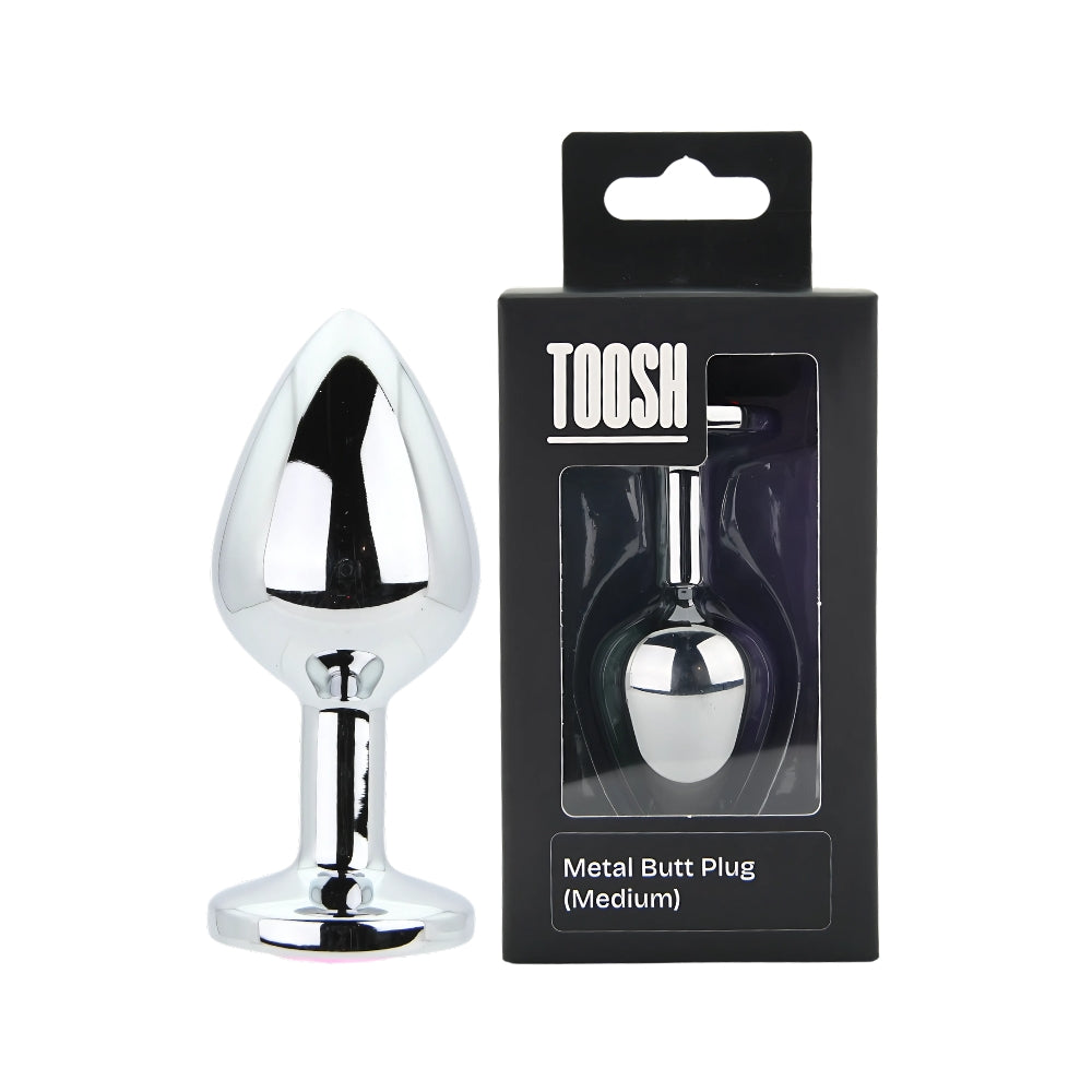 Toosh Silver Metal Butt Plug Medium Pink Stone anaalitappi | intimi.fi