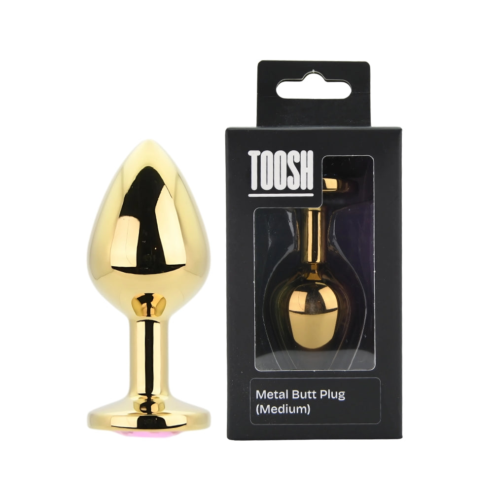 Toosh Gold Metal Butt Plug Medium Pink Stone anaalitappi | intimi.fi
