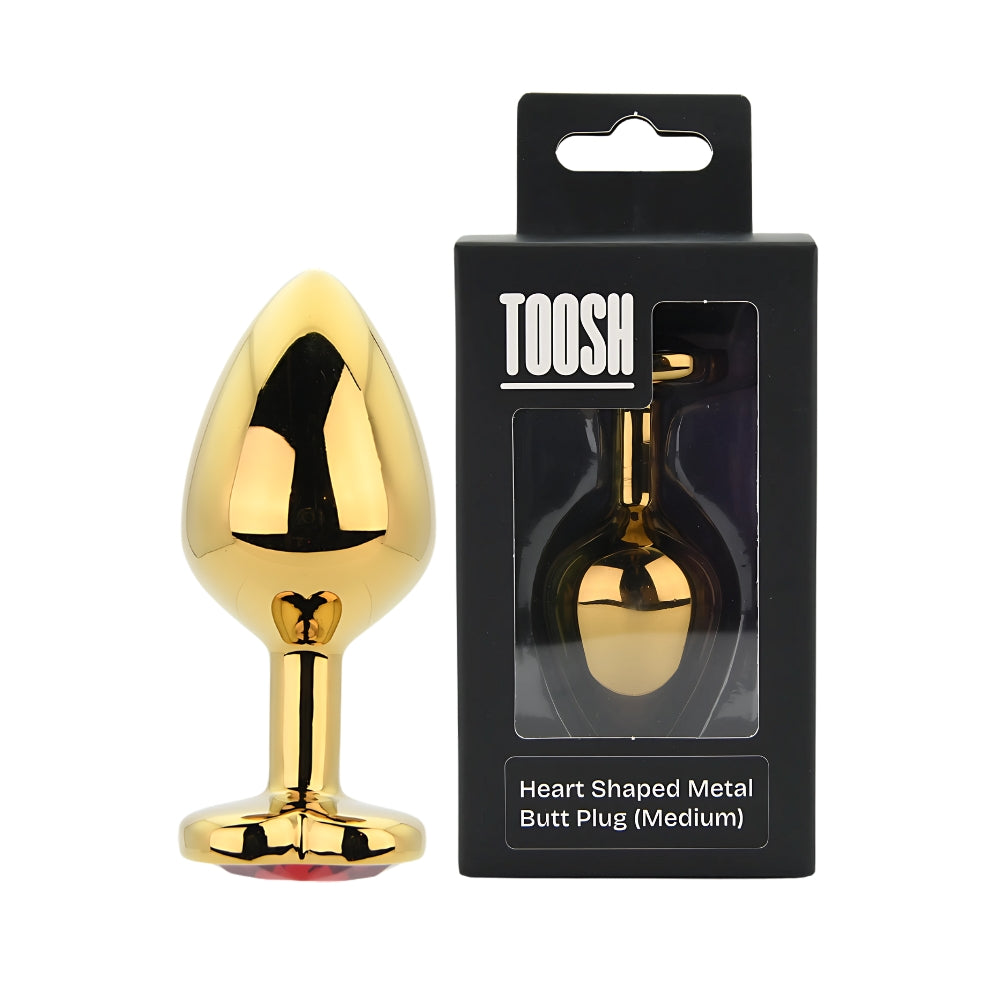 Toosh Heart Shaped Gold with Red Stone Medium anaalitappi | intimi.fi
