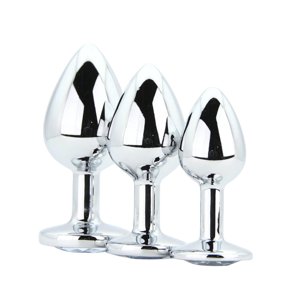 Toosh Metal Butt Plug Silver Set of 3 Clear Stone anaalitappi