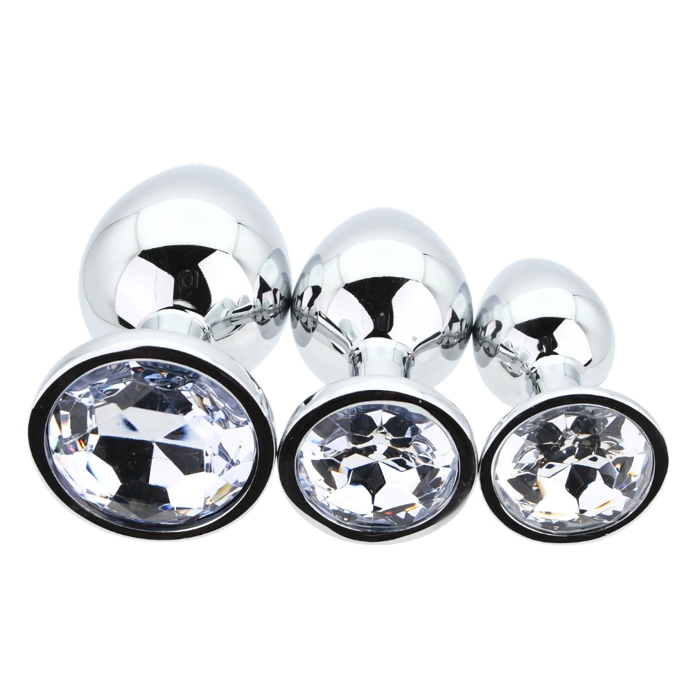 Toosh Metal Butt Plug Silver Set of 3 Clear Stone anaalitappi