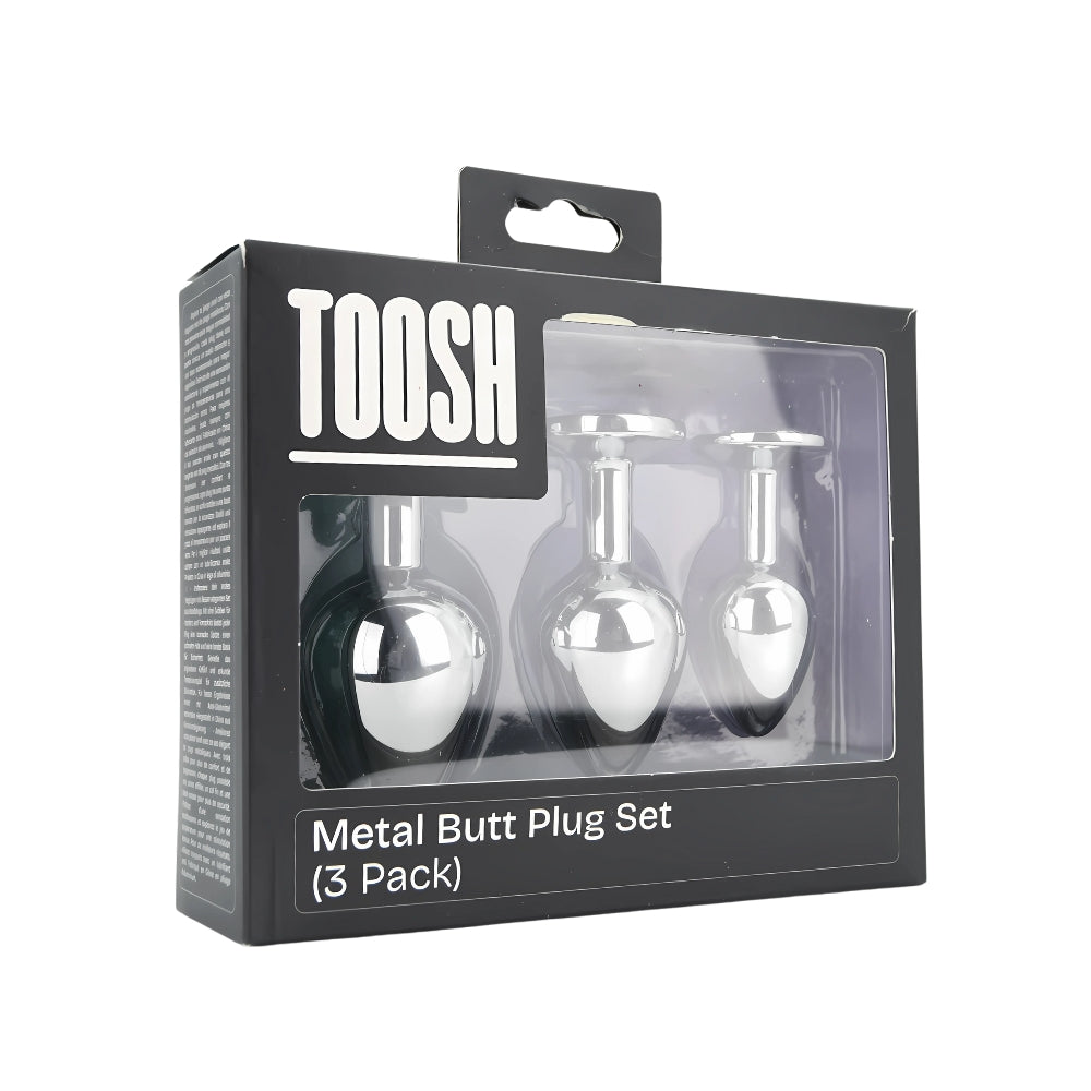 Toosh Metal Butt Plug Silver Set of 3 Clear Stone anaalitappi