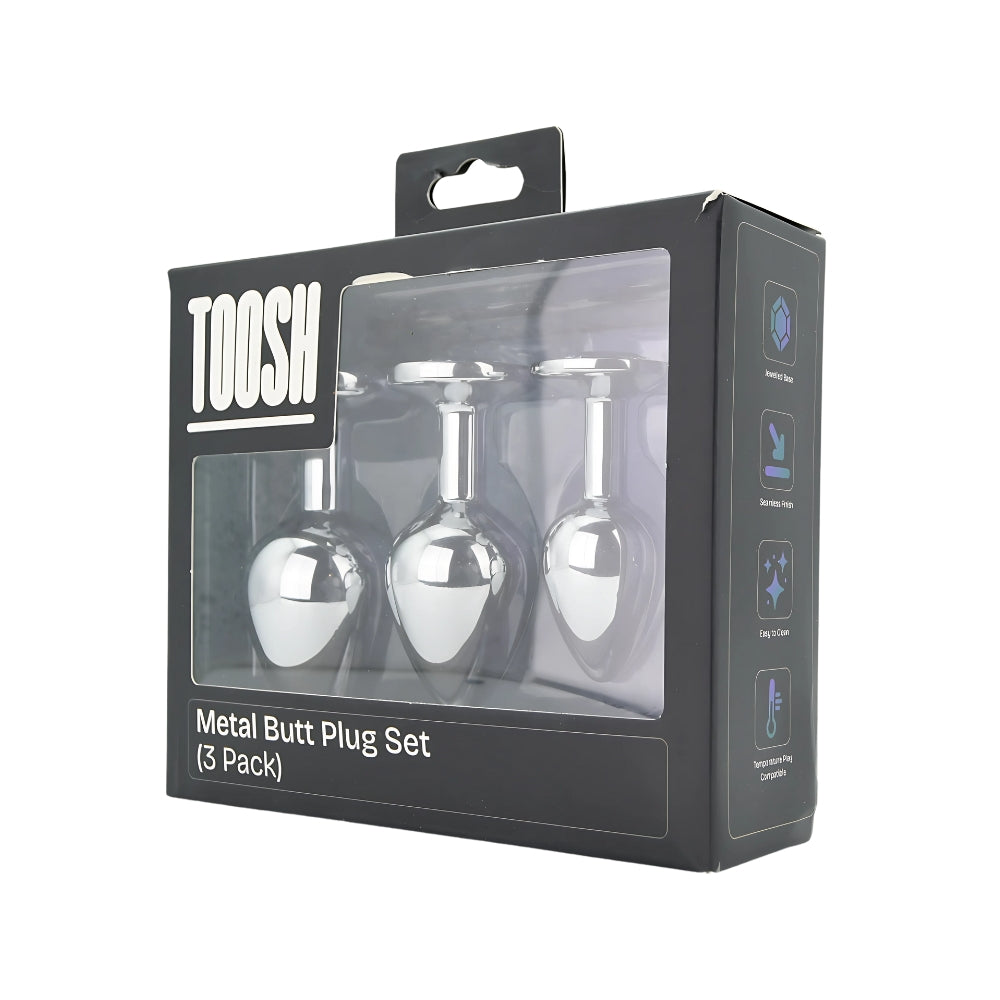 Toosh Metal Butt Plug Silver Set of 3 Clear Stone anaalitappi