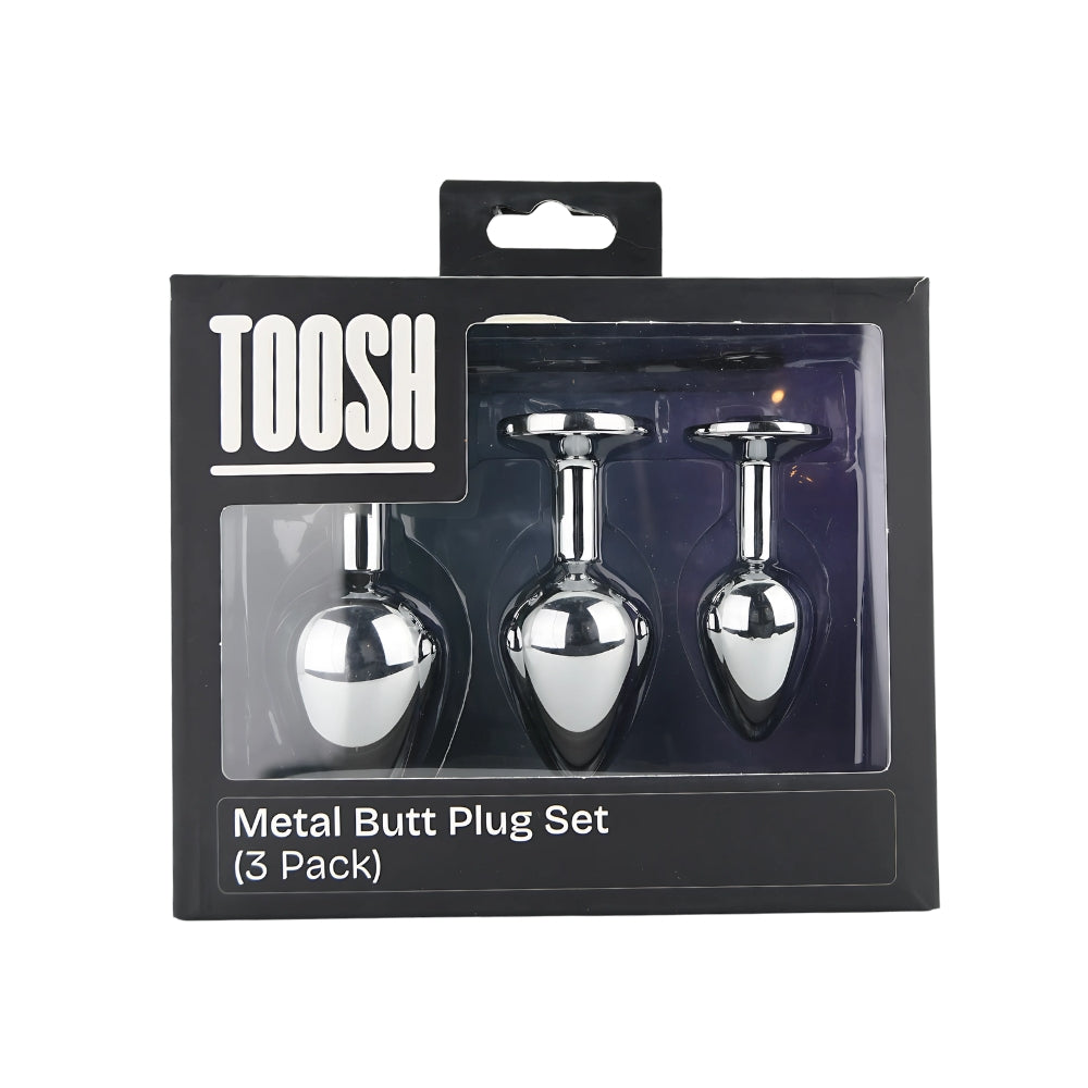 Toosh Metal Butt Plug Silver Set of 3 Clear Stone anaalitappi