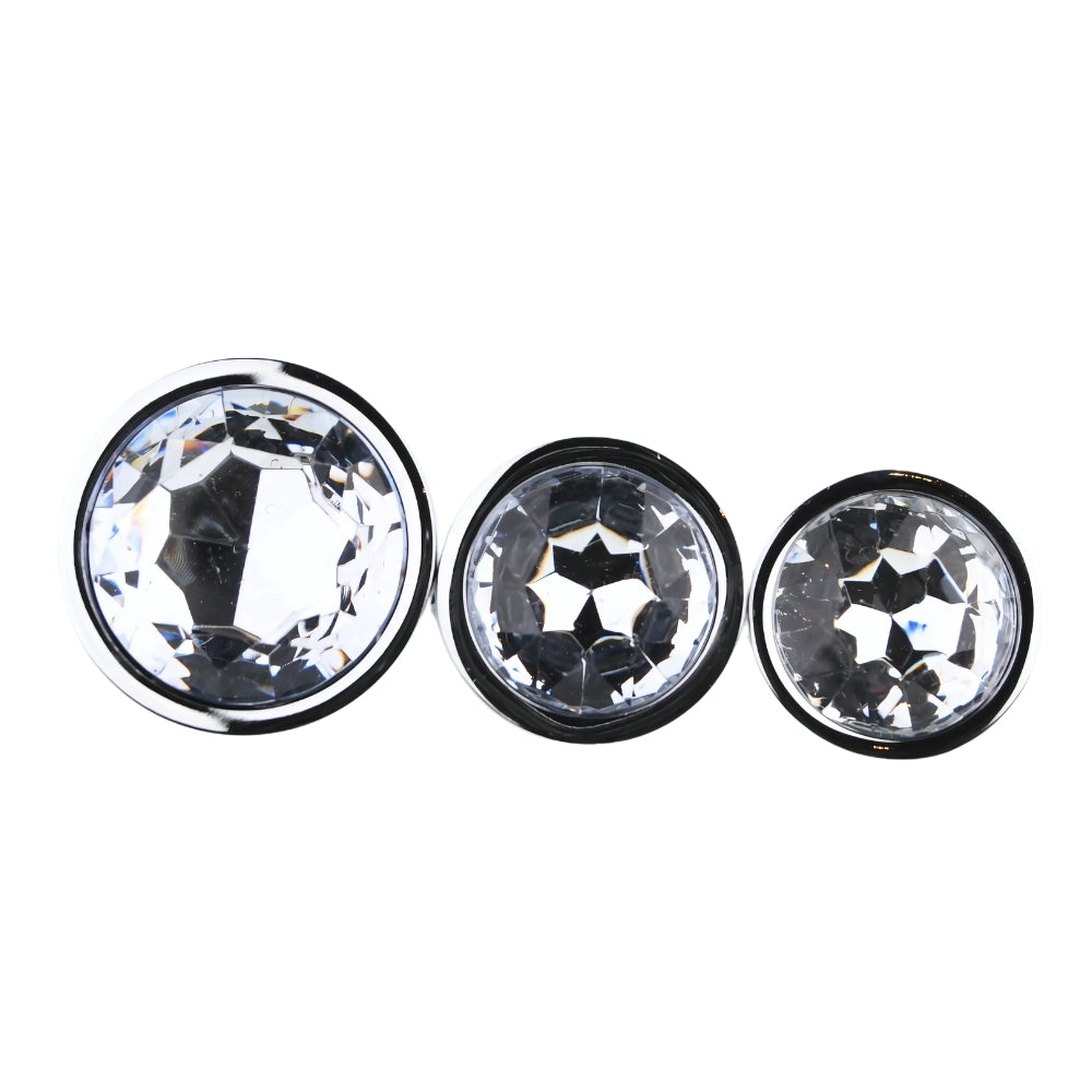 Toosh Metal Butt Plug Silver Set of 3 Clear Stone anaalitappi