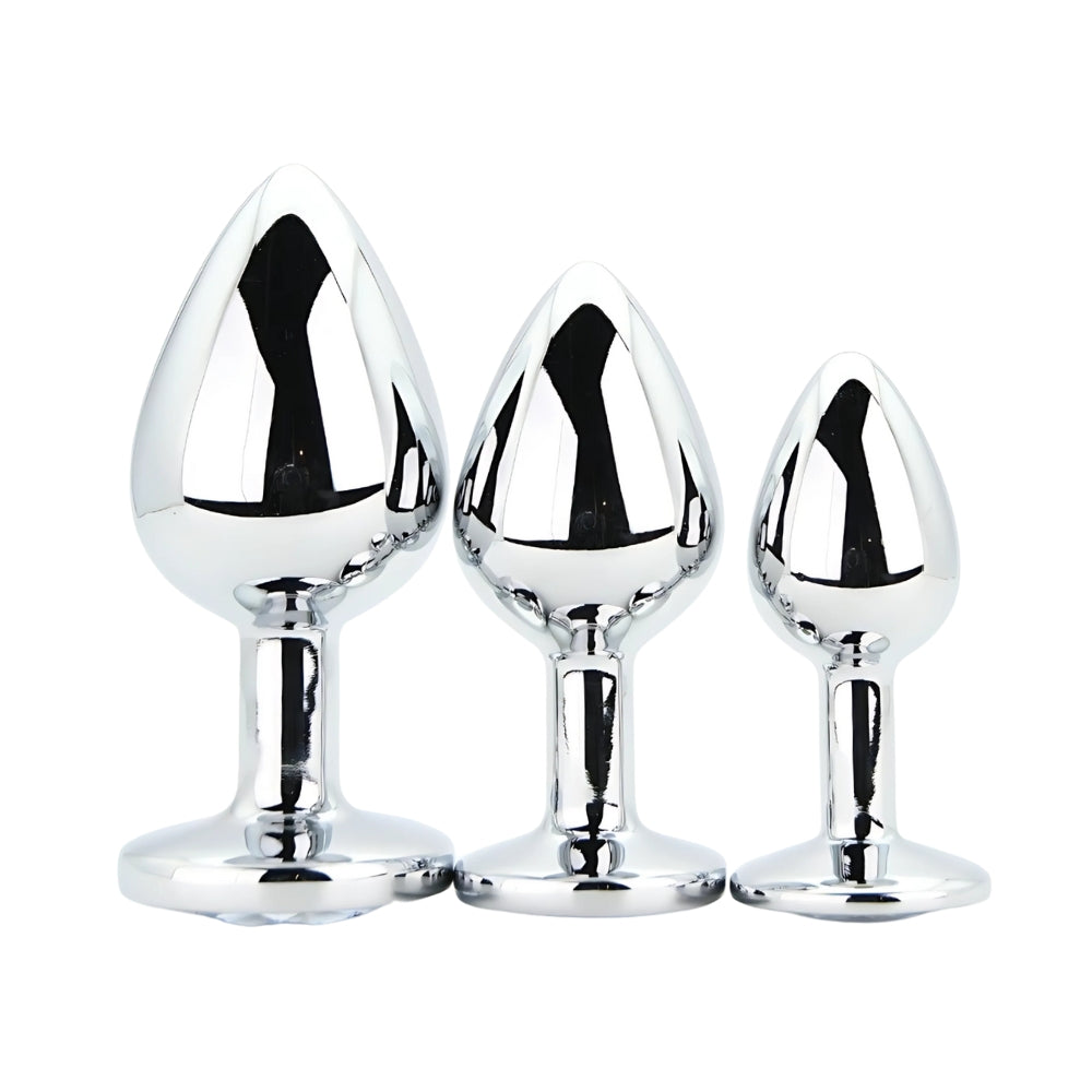 Toosh Metal Butt Plug Silver Set of 3 Clear Stone anaalitappi