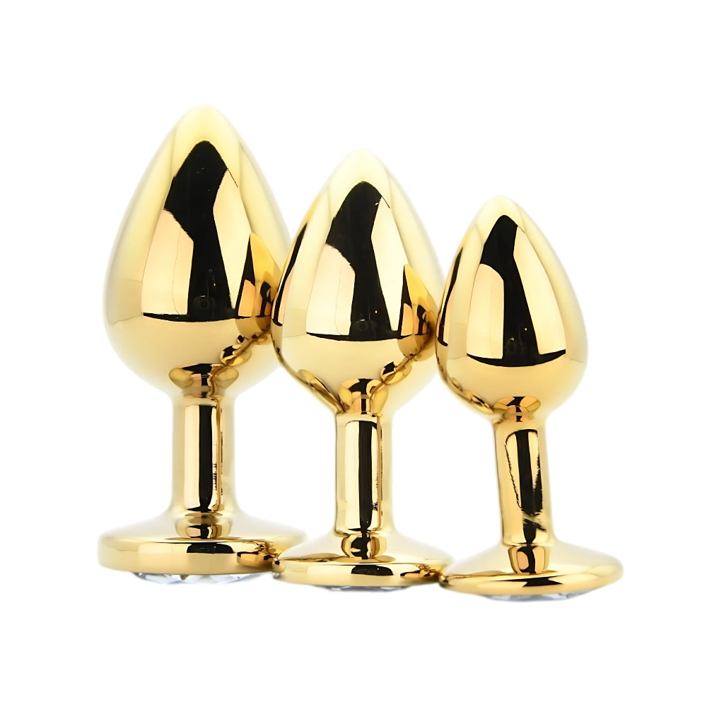 Toosh Metal Butt Plug Gold Set of 3 Clear Stone anaalitappi
