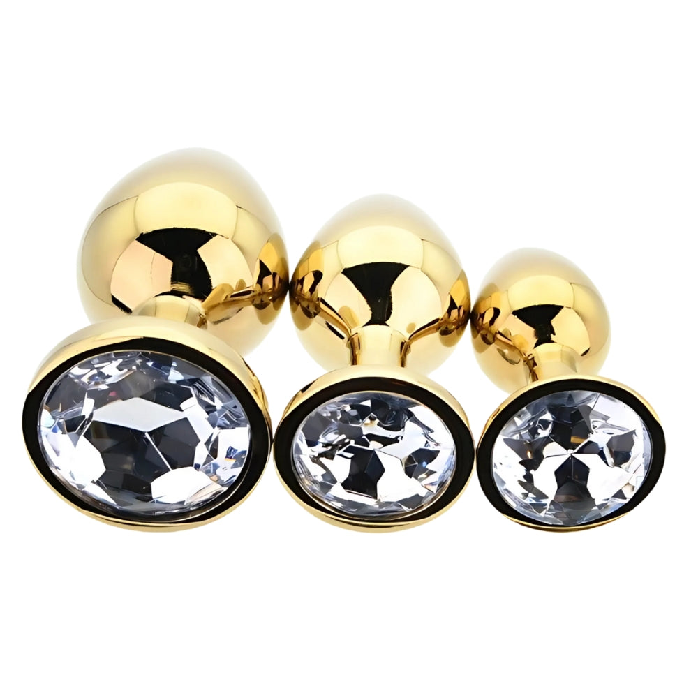 Toosh Metal Butt Plug Gold Set of 3 Clear Stone anaalitappi