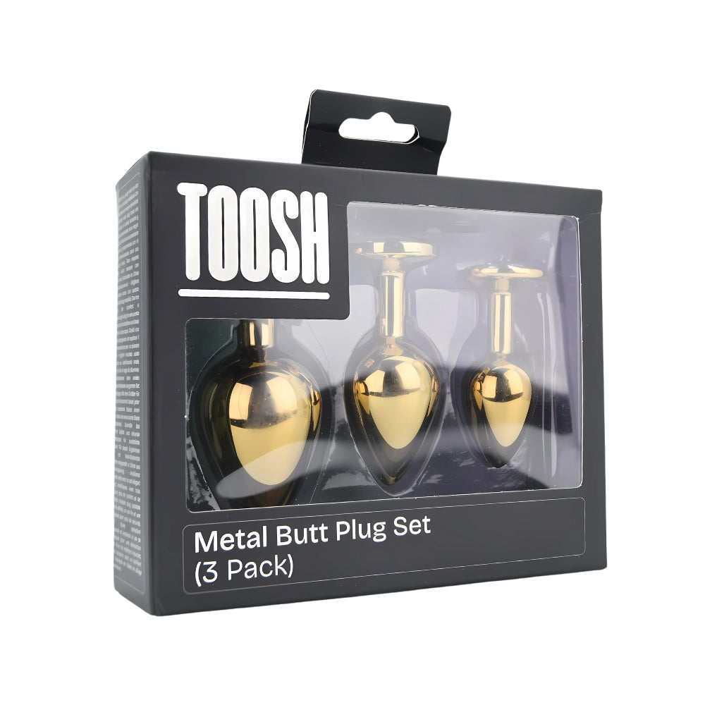 Toosh Metal Butt Plug Gold Set of 3 Clear Stone anaalitappi