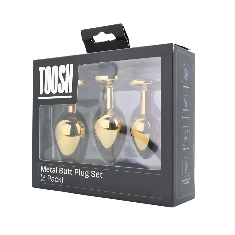 Toosh Metal Butt Plug Gold Set of 3 Clear Stone anaalitappi