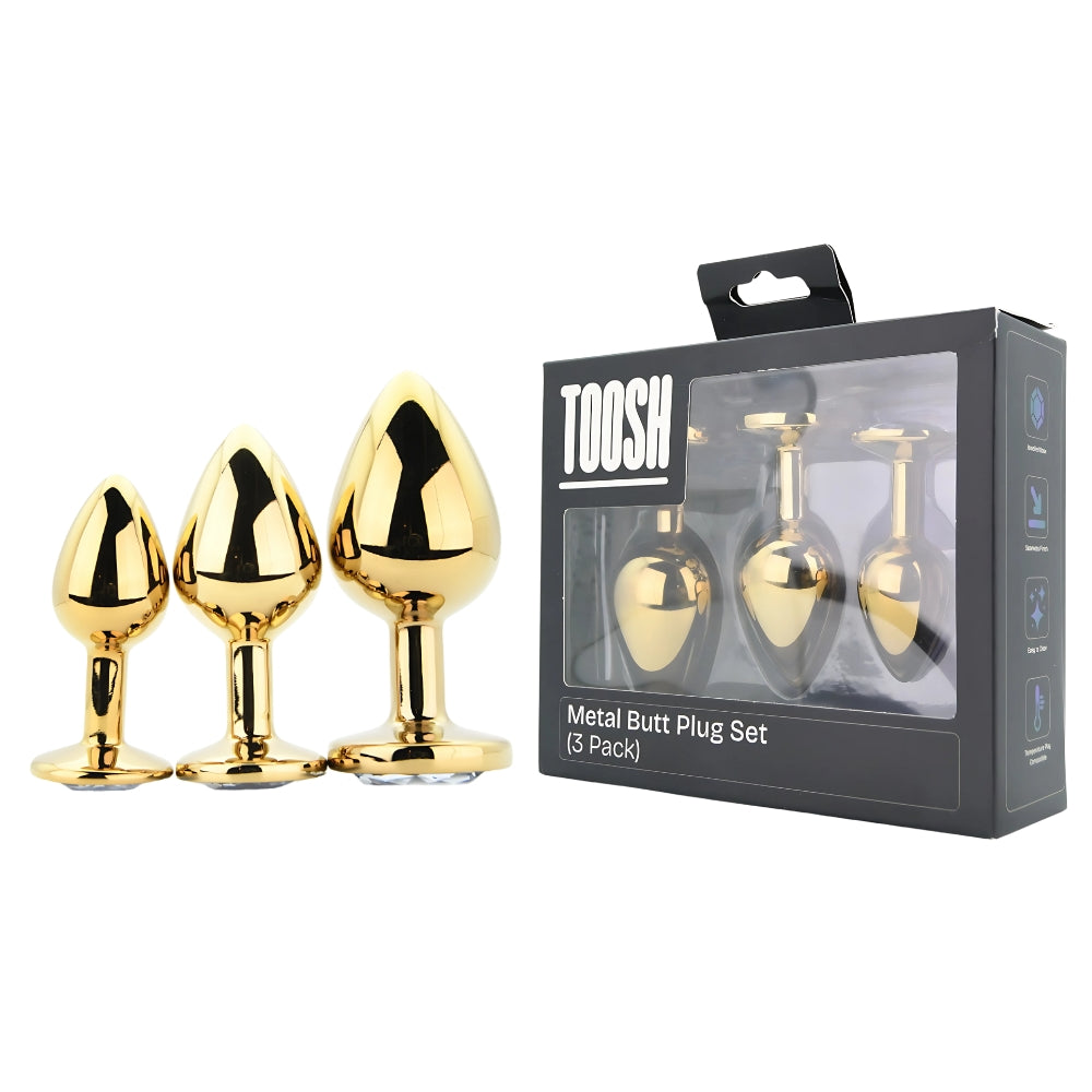 Toosh Metal Butt Plug Gold Set of 3 Clear Stone anaalitappi | intimi.fi