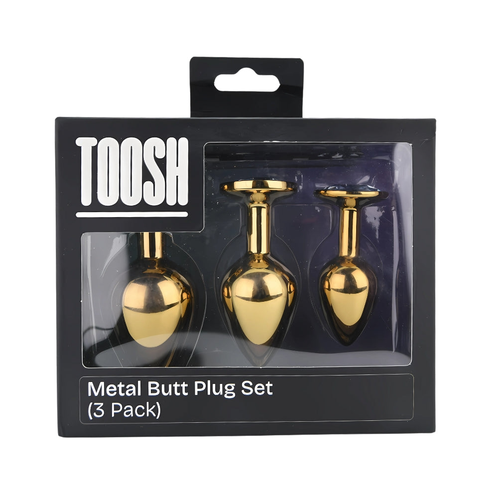 Toosh Metal Butt Plug Gold Set of 3 Clear Stone anaalitappi