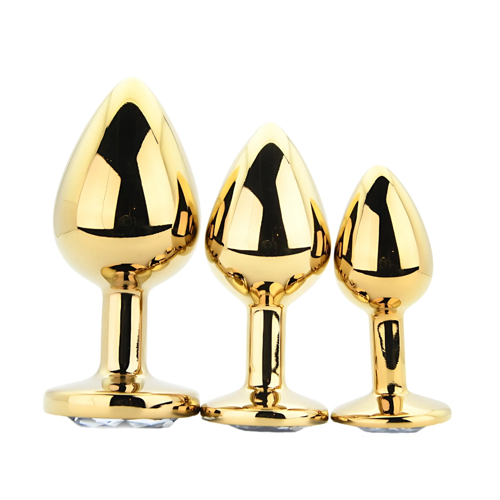 Toosh Metal Butt Plug Gold Set of 3 Clear Stone anaalitappi