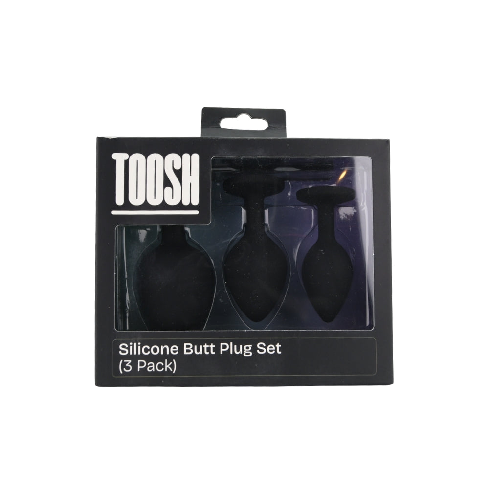 Toosh Silicone Butt Plug Black Set of 3 Clear Stone anaalitappi