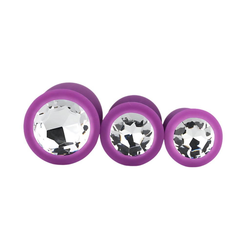 Toosh Silicone Butt Plug Purple Set of 3 Clear Stone anaalitappi