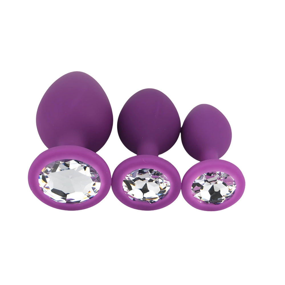 Toosh Silicone Butt Plug Purple Set of 3 Clear Stone anaalitappi