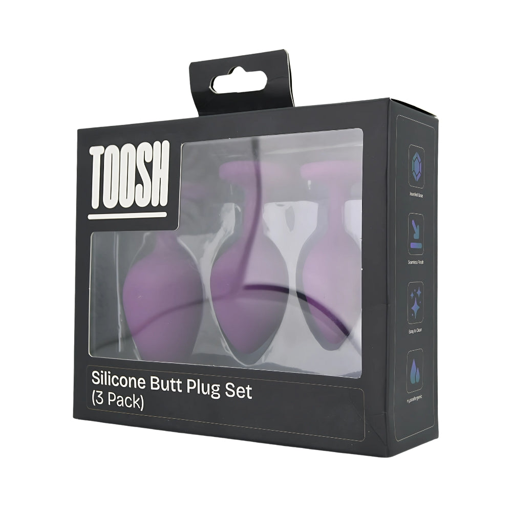 Toosh Silicone Butt Plug Purple Set of 3 Clear Stone anaalitappi