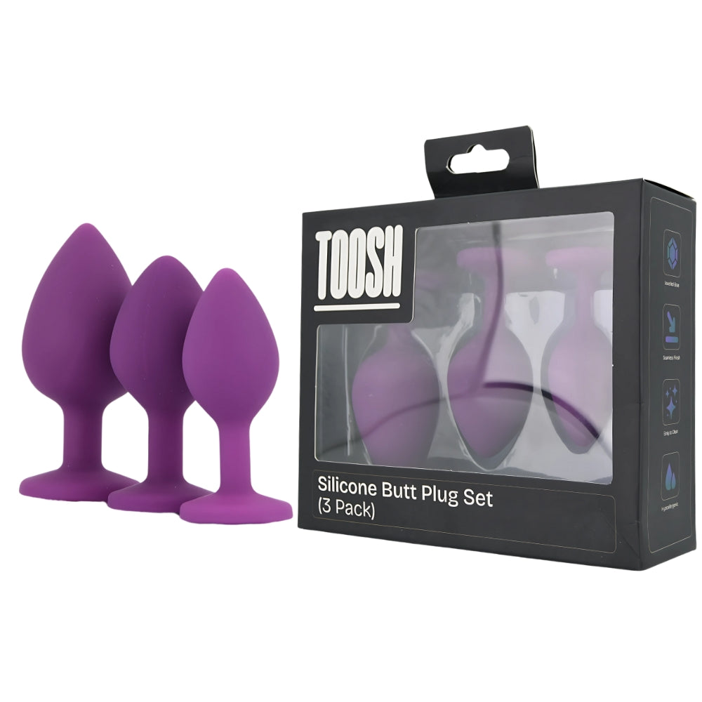 Toosh Silicone Butt Plug Purple Set of 3 Clear Stone anaalitappi | intimi.fi