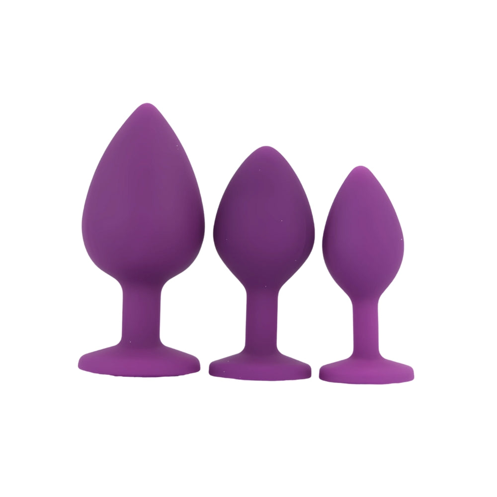 Toosh Silicone Butt Plug Purple Set of 3 Clear Stone anaalitappi