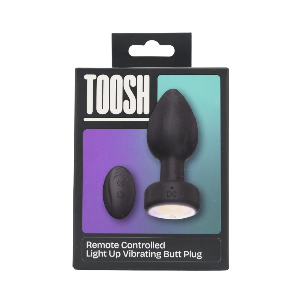 Toosh remote-controlled light-up vibrating butt plug with sleek design and anal bead features against a neutral background.
