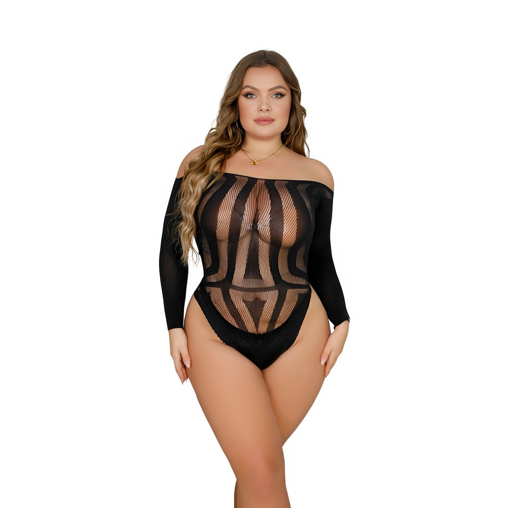Lace by LJ Plus Size Long Sleeved Cut Out Back Bodysuit alusasu