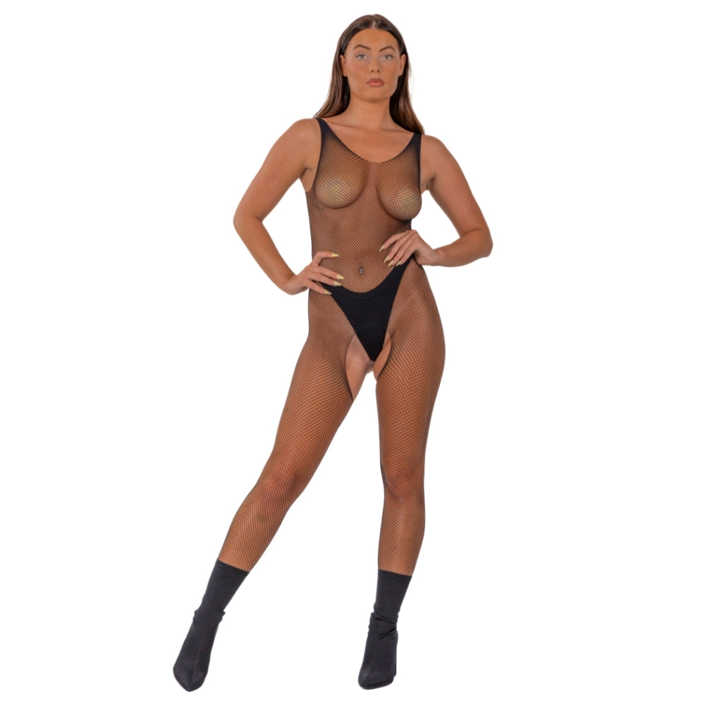 Lace by LJ Fishnet Crotchless Bodystocking Black alusasu