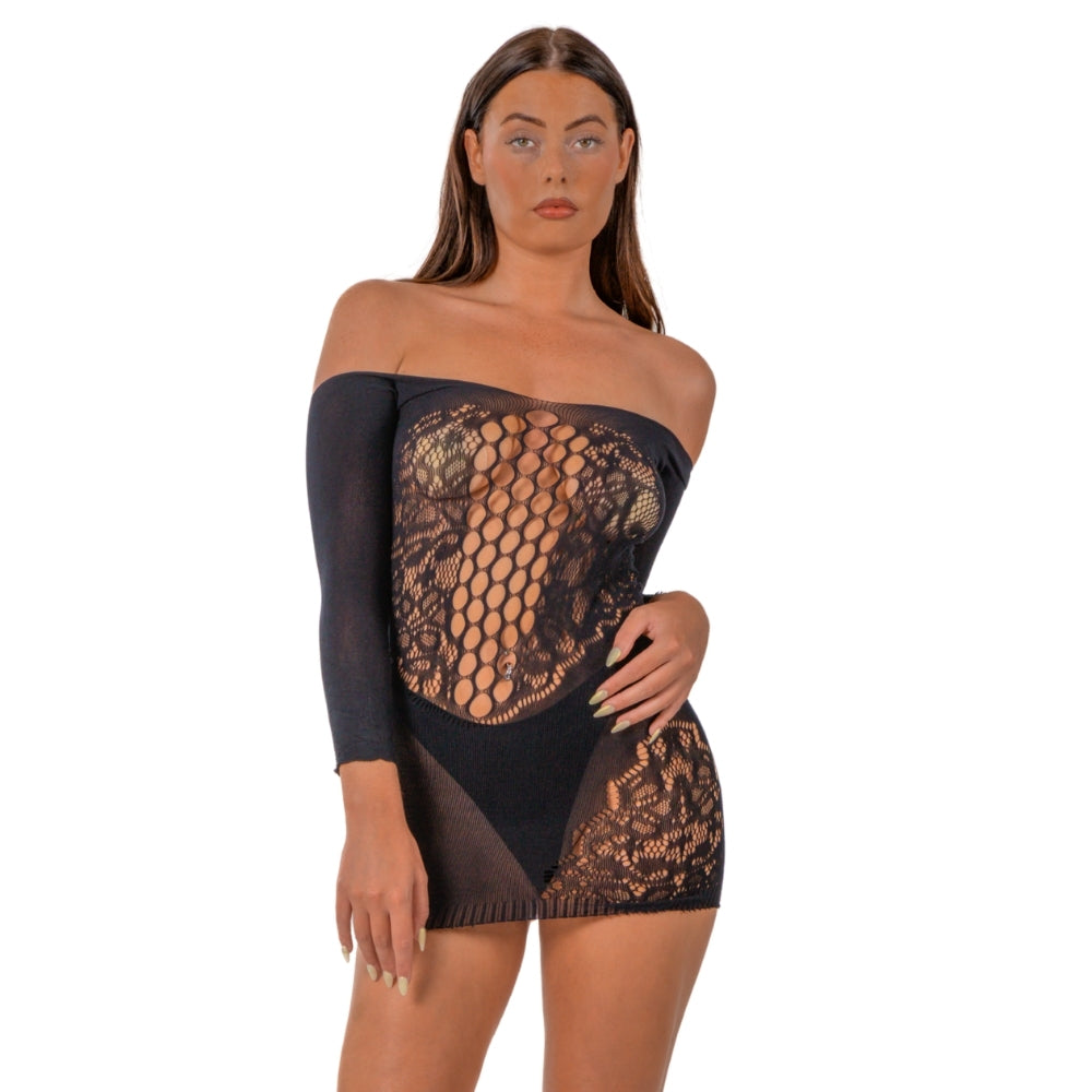 Lace by LJ Off the Shoulder Mini Dress Black alusasu | intimi.fi