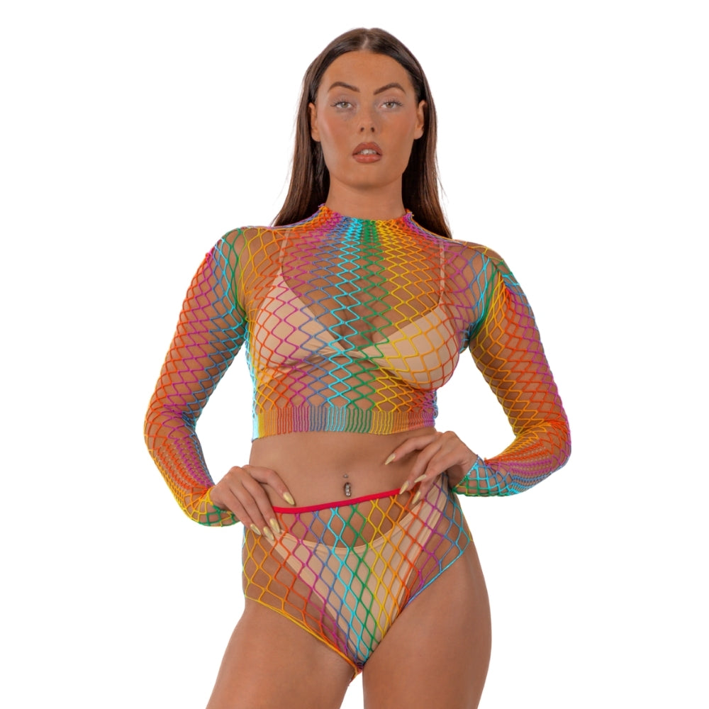 Lace by LJ Rainbow Fence Net Crop Top and Bottoms alusasu | intimi.fi