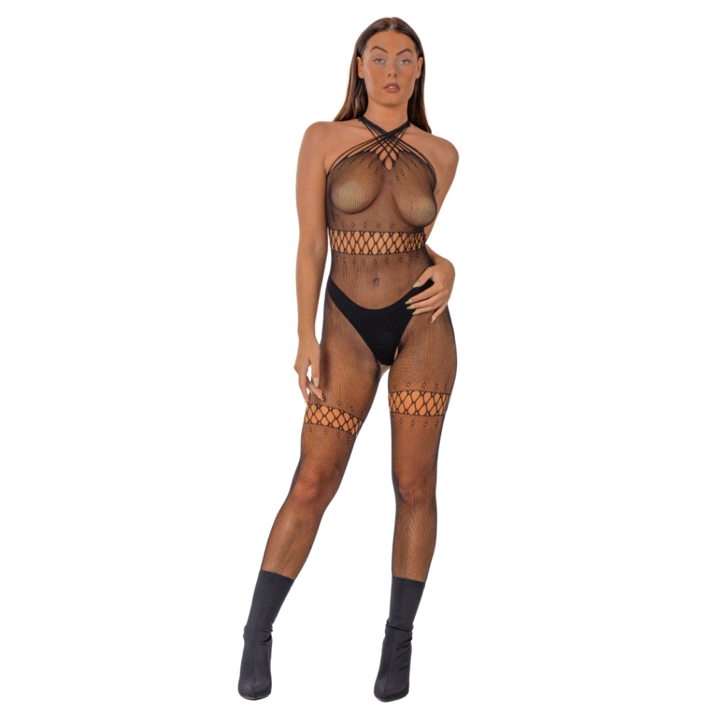 Lace by LJ Crossover Neck Crotchless Bodystocking alusasu