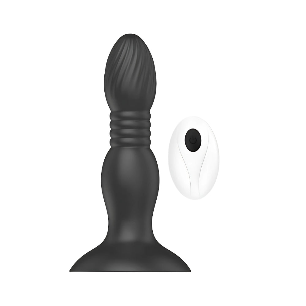 Toosh remote-controlled thrusting butt plug with anal beads design, showcasing sleek silicone and ergonomic shape.