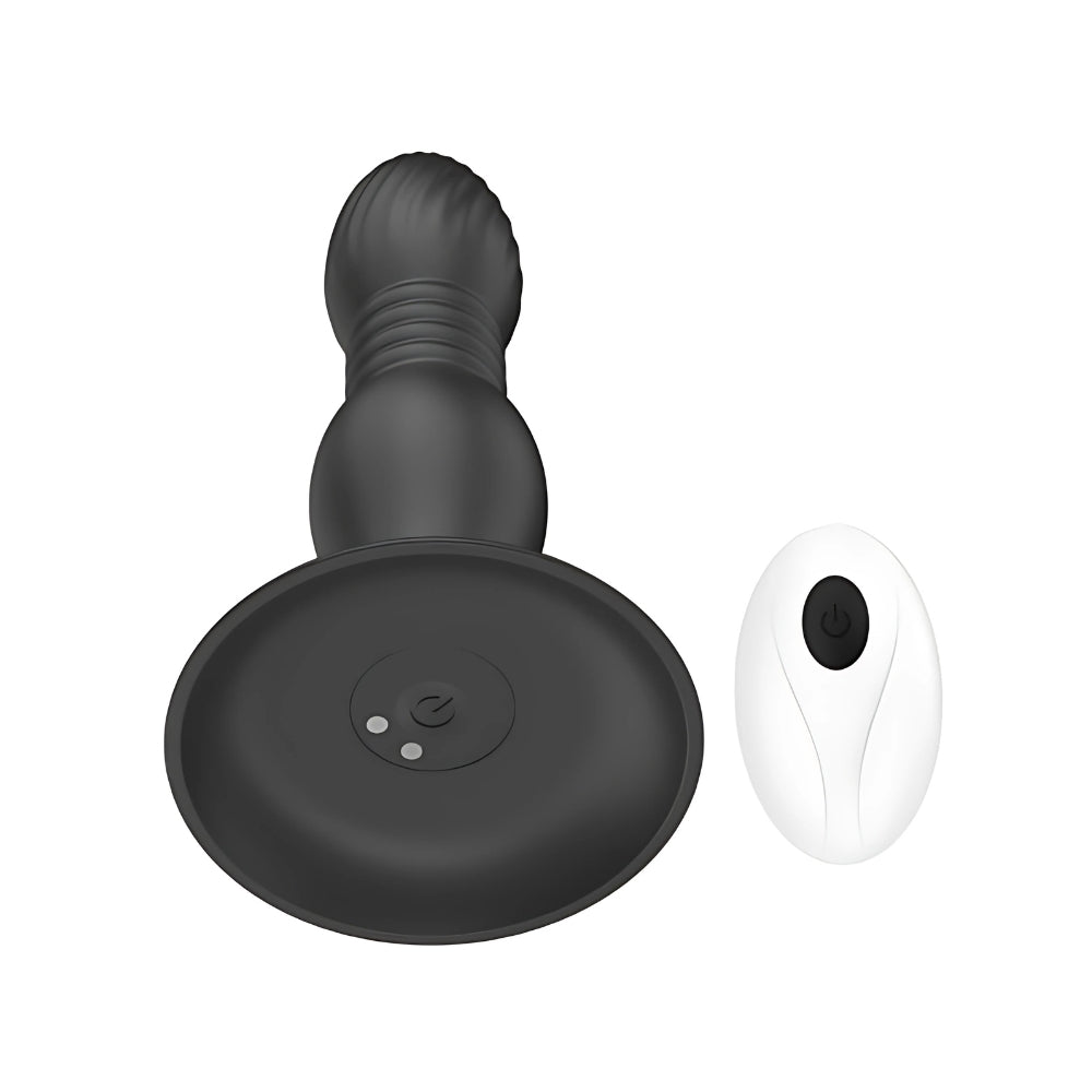 Toosh remote-controlled thrusting butt plug with anal beads design, showcasing sleek contours and wireless control feature.