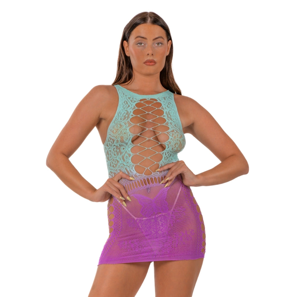 Lace by LJ Ombre Faux Lace Up Mini Dress alusasu | intimi.fi