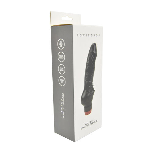 Black Loving Joy Bully Boy realistic vibrating dildo, soft silicone material, detailed design for enhanced pleasure.