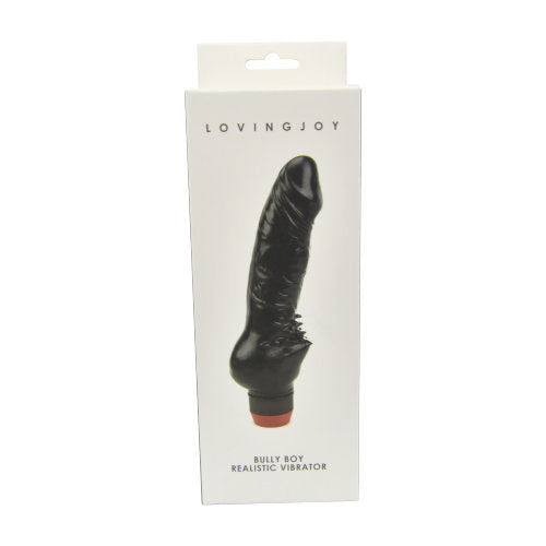 Loving Joy Bully Boy realistic black vibrator for adults, featuring textured details and a life-like shape.