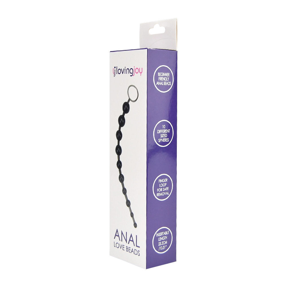 Black Loving Joy Anal Love Beads set featuring smooth, rounded beads designed for intimate anal pleasure.