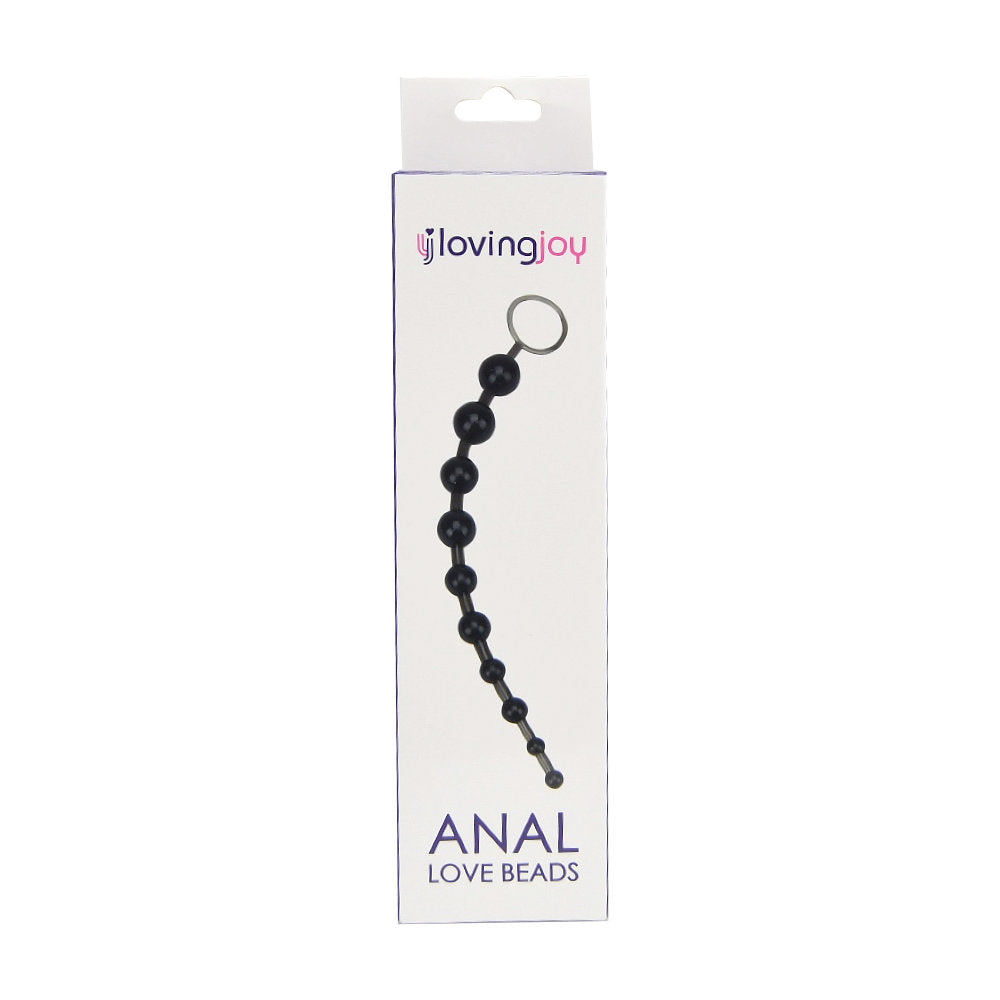 Black Loving Joy Anal Love Beads in packaging, featuring smooth silicone beads designed for anal pleasure and stimulation.