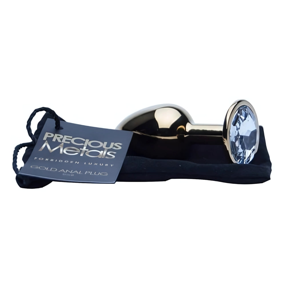 Small gold anal butt plug from Precious Metals, smooth and polished for comfortable insertion and stylish adult pleasure.