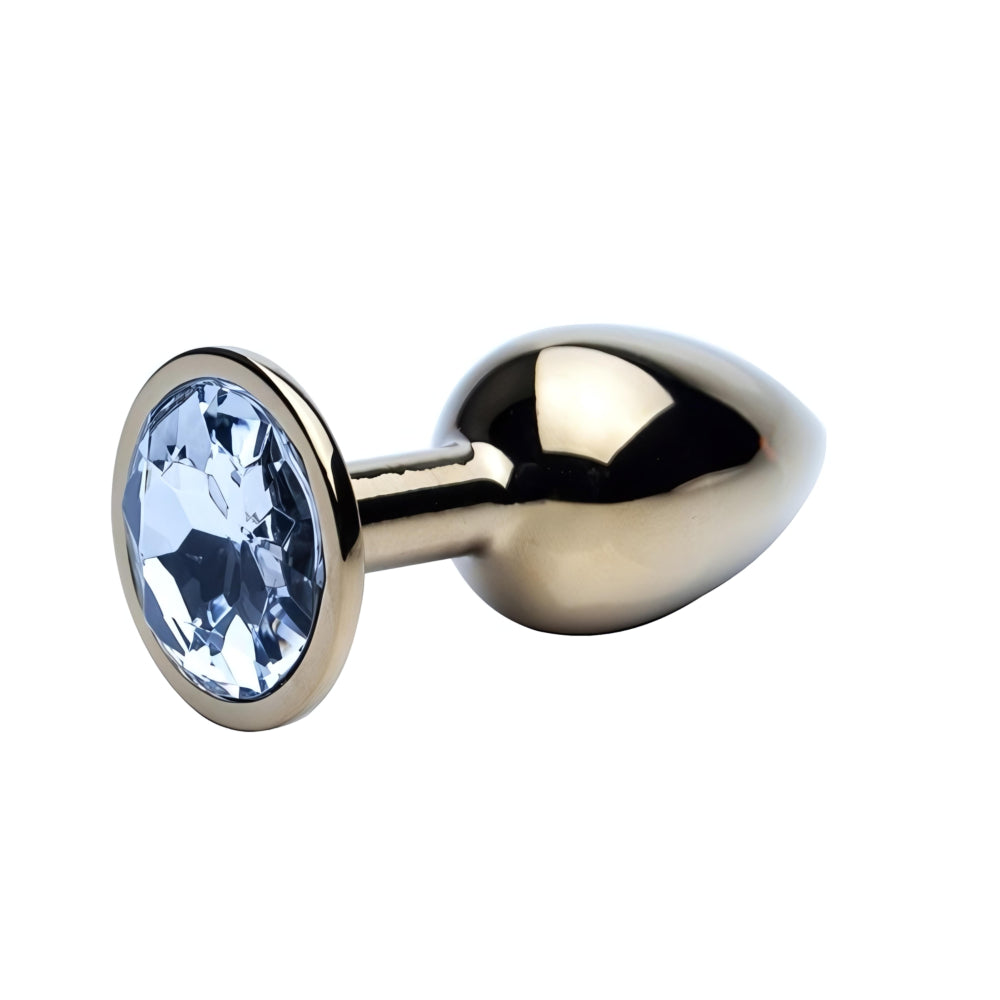 Small gold Precious Metals butt plug with smooth, shiny surface designed for anal pleasure and comfort.