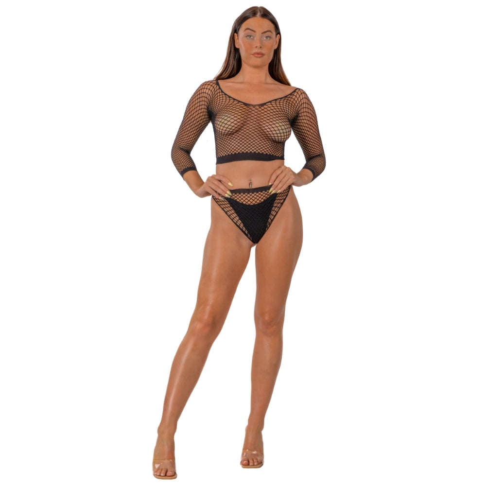 Lace by LJ Fence Net Crop Top and Bottoms alusasu