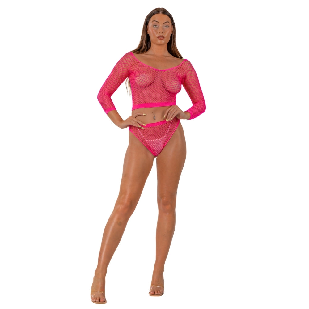 Lace by LJ Fence Net Crop Top and Bottoms alusasu