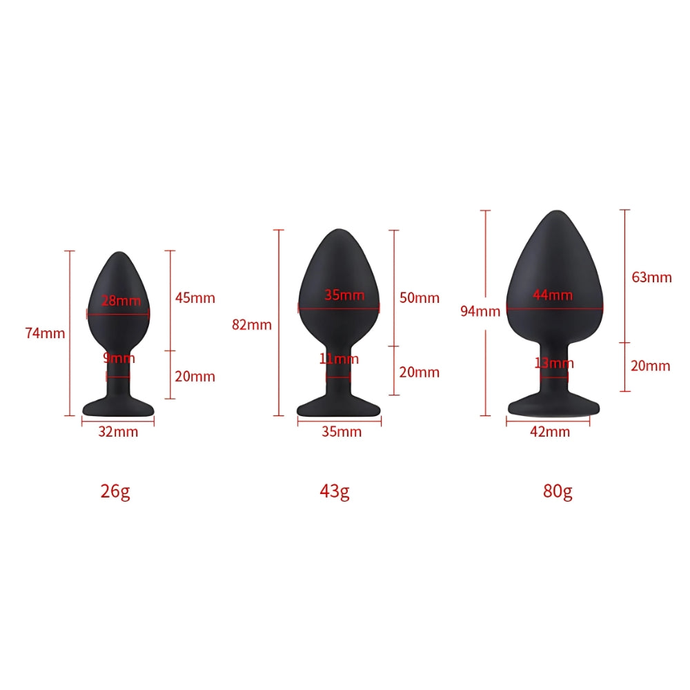Toosh Silicone Butt Plug Black Set of 3 Clear Stone anaalitappi