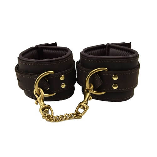 Bound Nubuck Leather Wrist Restraints, bondage cuffs with soft nubuck leather and metal hardware for restraint and secure wear.